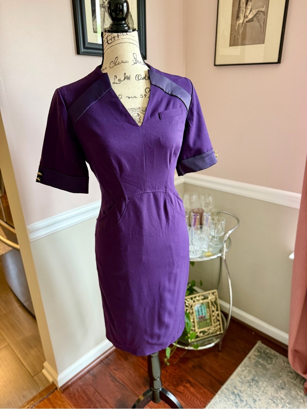 Delta Zac Posen Plum Purple Flight Attendant Dress Sz 8 Uniform